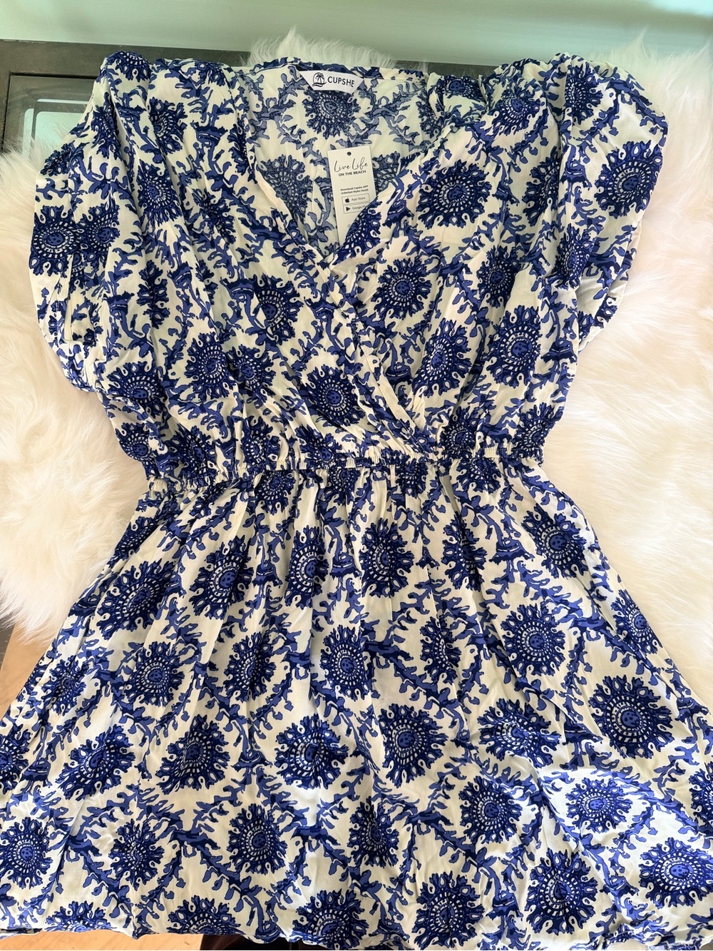 Cupshe Blue and White Midi Dress - Printed Pattern